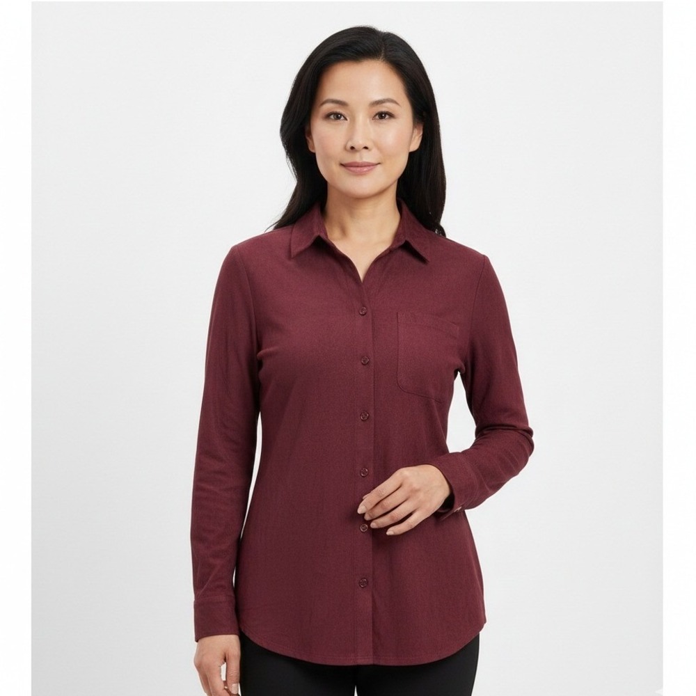 Chicos Womens Classic Button Up Top Size 8 Burgundy Work Career Office